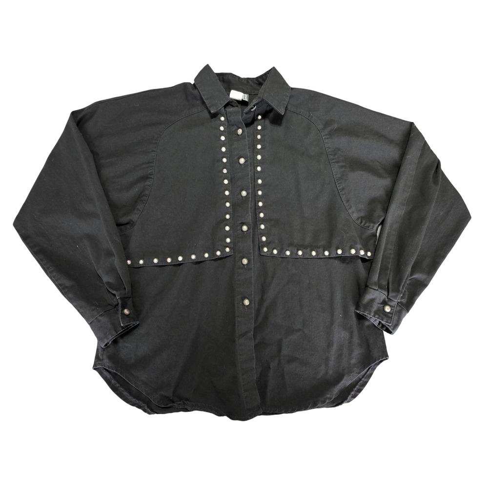 Womens Black Button-Down Shirt with Stud Detailing